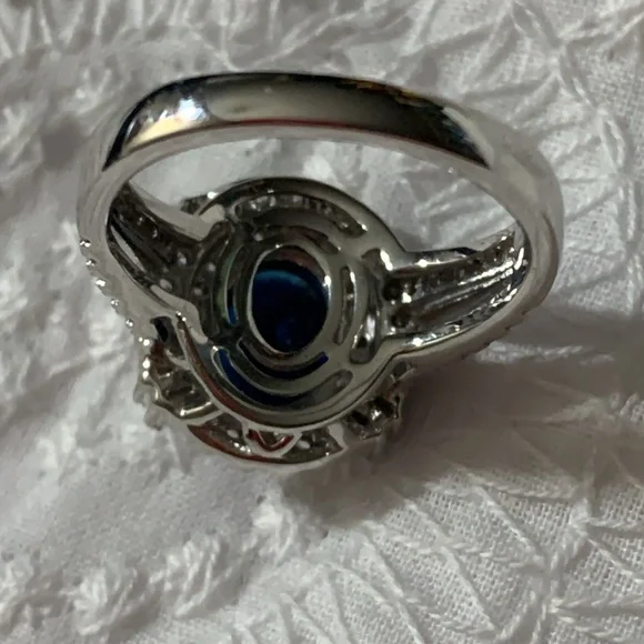 2.45 ct Sapphire & Diamond Sterling Size 7 Princess Diana Cocktail Ring - Picture 9 of 11
